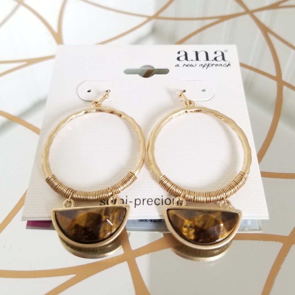 NWT! Stunning a.n.a Tiger Eye Hoop W/ Pendant Earrings